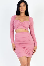 Sweetheart Neck Crop Top & Ruched Skirt Set